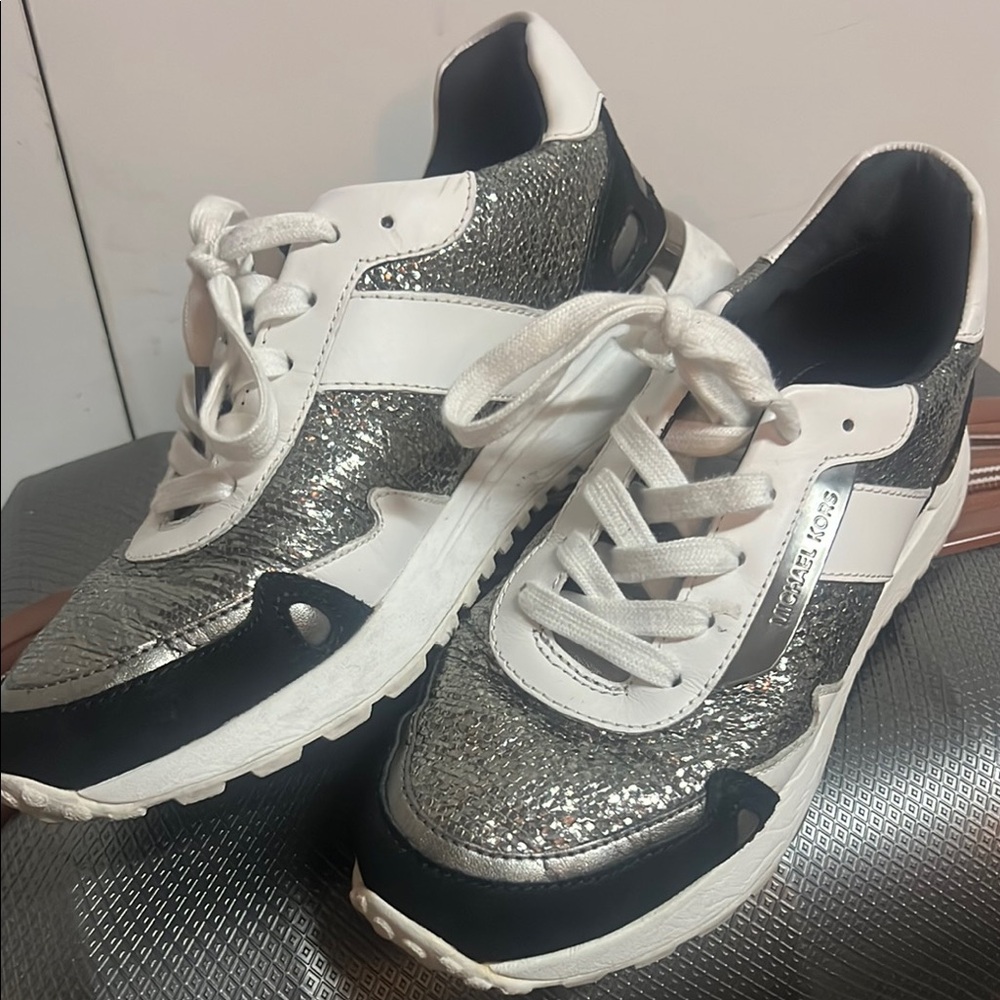 Michael Kors Women's Silver and Black Sneakers